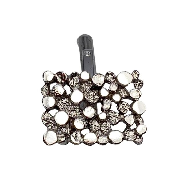 VINTAGE MCM Sherman Senator Rhodium Plated Nugget Cufflink and Tie Pin Set - Picture 3 of 7